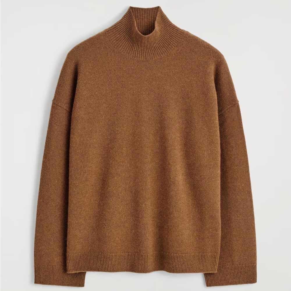 COS 100% Cashmere Mock Neck Turtleneck Sweater Brown Size Small